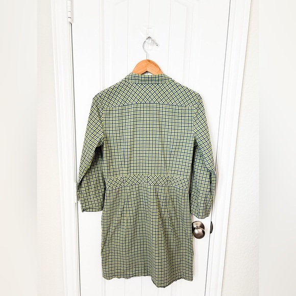 Theory Green and Blue Plaid Collared Cotton Dress Size 10 - Picture 2 of 2